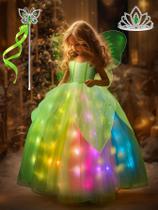 Vestidos de princesa para meninas, fantasia de Halloween Lights RGB Music Sync com controle remoto de aplicativo, roupas de cosplay para meninas com asas e acessórios, vestido de fada verde, vestido de baile de princesa, vestido de baile infantil Vestidos de princesa para meninas, fantasia de Halloween Lights RGB Music Sync com controle remoto de aplicativo, roupas de cosplay para meninas com asas e acessórios, vestido de fada verde, vestido de baile de princesa, vestido de baile infantil
