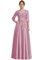 Vestidos de renda acetinada para mãe do noivo para casamento com bolsos, espartilho de manga 3/4, vestidos longos formais e vestidos de noite Dusty Rose 16 Vestidos de renda acetinada para mãe do noivo para casamento com bolsos, espartilho de manga 3/4, vestidos longos formais e vestidos de noite Dusty Rose 16