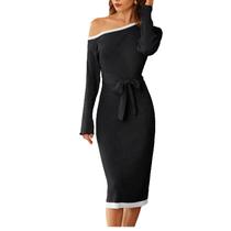 Vestidos femininos 2024 Vestidos midi para mulheres 2024 Vestidos para mulheres 2024 Casual Midi Elegante Vestido de suéter preto, tamanho pequeno, tamanho S, tamanho 4, tamanho 6