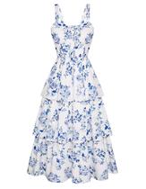 Vestidos femininos para convidados de casamento, vestido maxi floral de verão, boho, babados, vestido longo, casual, azul, rosa, tamanho 10