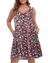 Vestidos femininos plus size de verão BELAROI, vestido de verão casual com decote em V, floral, solta, camiseta regata, capa de praia com bolsos (3X, Flower96)
