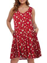 Vestidos femininos plus size de verão BELAROI, vestido de verão casual com decote em V, floral, solta, camiseta regata, capa de praia com bolsos (4x, Flower100)