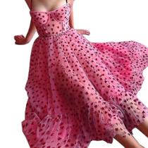 Vestidos femininos vestido francês estilo morango lantejoulas vestido longo bandagem de fio líquido l