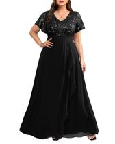 Vestidos formais Pinup Fashion Plus Size, pretos, convidados de casamento, vestidos de noite, lantejoulas, elegante, baile de gala, vestido longo com mangas, mulheres, 2025