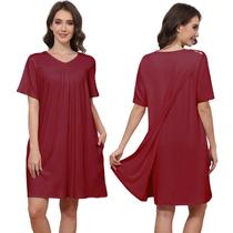 Vestidos hospitalares Liokoc para mulheres com as costas abertas Tearaway Snap Post, manga curta, macia e adaptável, com bolsos, vinho tinto escuro Vestidos hospitalares Liokoc para mulheres com as costas abertas Tearaway Snap Post, manga curta, macia e adaptável, com bolsos, vinho tinto escuro