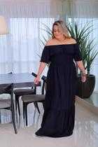 Vestidos longo liso com babado e manga ciganinha