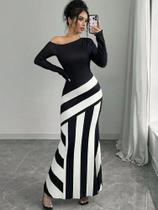 Vestidos Maxi Femininos Em Patchwork Preto E Branco, Moda Casual De Outono, Vestido Elegante