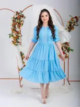 Vestidos Midi Elegante Festa Convidada com Manga e Guipir