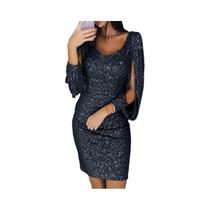 Vestidos Mini Elegantes De Manga Longa Com Lantejoulas Para Mulheres, Sexy, Justos, Brilhantes, Para