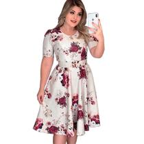 Vestidos Moda Evangelica Feminina Estampado Floral Midi Godê Plus Size