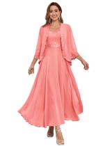 Vestidos Mother of The Bride CDSSL Coral Chiffon Tea Length Vestidos Mother of The Bride CDSSL Coral Chiffon Tea Length