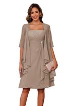 Vestidos para a mãe da noiva YMSHA Chiffon A Line Taupe 18