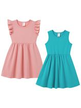 Vestidos para Menina Pequena PATPAT 2 Unidades com Mangas Babados 5-6 Anos