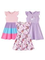 Vestidos para Meninas PATPAT 3 Unidades com Mangas Babados Unicórnio 7-8 Anos