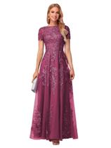 Vestidos YOFF de renda de tule para mãe da noiva para casamento, longo, lantejoulas, amoreira, evasê, gola redonda, vestido de noite formal com mangas 06