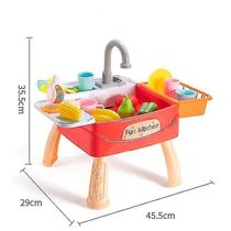 Vestuário para gatos 28pcs brinquedos de pia de cozinha crianças máquina de lavar louça elétrica brinquedo sistema automático de ciclo de água vermelho