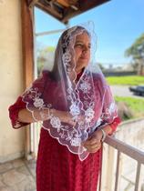 Véu Bordado CCB em tule Frances e flores 3D