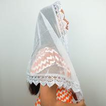 Véu Ccb Adulto Renda Guipir Média Com Aplique Floral em 3D (mod. Aline)