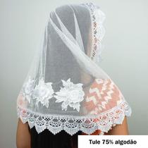 Véu Ccb Adulto Renda Guipir Média Com Aplique Floral em 3D (mod. Aline)