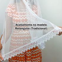 Véu Ccb Adulto Renda Guipir Média Com Aplique Floral (Marta)