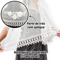 Véu Ccb Aplique Floral 3D Com Pérolas Congregação Cristã Adulto mod. Pérola