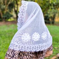 Véu Ccb Congregação Cristã Aplique Floral 3D Renda Guipir Adulto (modelo Andrea)