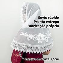 Véu Ccb Congregação Cristã Com Aplique Renda Guipir Média (modelo Clarice)