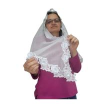 Véu CCB Luxo Rosas Renda 3D Redondo ou Retangular Adulto Véu CCB Luxo Rosas Renda 3D Redondo ou Retangular Adulto