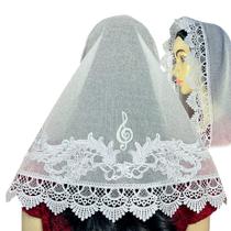 Véu Ccb Renda Guipir Estreita Aplique De Notas Musicais