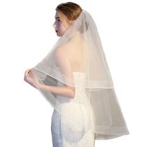 Véu de Casamento com Pente de Metal 2 Camadas De Noiva Curta Véus Ilusão de Tule