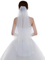 Véu de casamento Edith qi Simple Tulle, 2 camadas, branco marfim, 76 cm