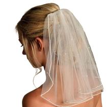 Veu de Noiva Curto 40cm Liso Strass Pérolas Pré Wedding Veu de Noiva Curto 40cm Liso Strass Pérolas Pré Wedding