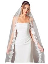 Véu de noiva de casamento Ophea Veily Pearl Lace Edge 1 camada de marfim Véu de noiva de casamento Ophea Veily Pearl Lace Edge 1 camada de marfim