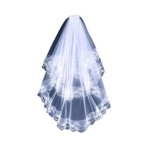 Véu de noiva feminino de Halloween com borda de renda casamento véu de noiva de tule de 2 camadas