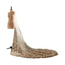 Véu De Noiva Floral 3D Com Flores, 1 Camada, Cauda Catedral, Tule Macio Com Pente