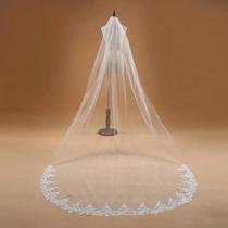 Véu De Noiva Longo Branco Marfim 3M Com Uma Camada E Borda De Renda - Acessório De Noiva Véu De Noiva Longo Branco Marfim 3M Com Uma Camada E Borda De Renda - Acessório De Noiva