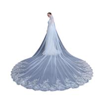 Véu De Noiva Longo Branco Marfim Com Borda De Renda, Apliques De Lantejoulas, Estilo Catedral,