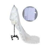 Véu De Noiva Longo Branco Marfim Com Renda Luxuosa Em Tule De Uma Camada 3 Metros Com Pente