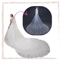 Véu de Noiva Mantilha Tule Francês Longo 4 metros Luxo Véu de Noiva Mantilha Tule Francês Longo 4 metros Luxo