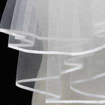 Véu de vestido de noiva feminino Duas camadasf Tulle Rbbon Edge Bridal Veils Acessórios - Bege