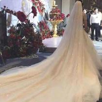 Véu Mantilha Noiva Longo Champanhe Lantejoulas Reai 3 Metros Véu Mantilha Noiva Longo Champanhe Lantejoulas Reai 3 Metros