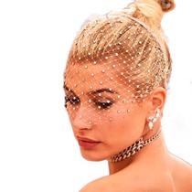 Véu Noiva Rosto Voilet Vintage Tule Bordado Strass Casamento