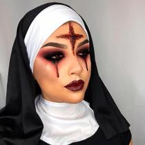 Veu Preto pra Fantasia de Freira Halloween Kit Veu e Gola Roupa Adulta Feminina Religiosa Gotica Veu Preto pra Fantasia de Freira Halloween Kit Veu e Gola Roupa Adulta Feminina Religiosa Gotica