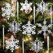 VGoodall Natal Flocos de Neve Decoração, 56 PCS Icicles Ornamentos Set Clear Snowflake Acrylic Christmas Ornaments for Christmas Tree Santa Outdoor Party Decoration Craft Projects