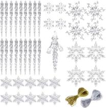 VGoodall Natal Snowflake Decorações, 41 PcS Icicles Ornamentos Definir Clara Neve Floco Enfeites de Natal Acrílico Enfeites de Natal Santa Outdoor Festa Projetos de Artesanato