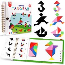 Viagem Tangram Puzzle Car Game Magnetic Pattern Blocks Road Airplane Trip Essentials Atividades Montessori Brinquedos Educacionais Quebra-cabeças Livro para a idade 4-8 Crianças Meninos Meninas Criança (368 Solução)