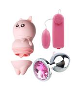 Vibrador de Clitóris com Língua + Bullet Estimulador + Plug Anal em Aço Inox P