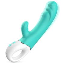 Vibrador de Ponto G e Clitóris Feito Em Silicone Aveludado - Recarregável e Potente - SPRAY - Azul - S-Hande - 7004