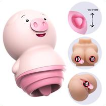 Vibrador Estimulador Masturbador Feminino Porquinho com Língua Clitoris Mamilos Recarregável USB