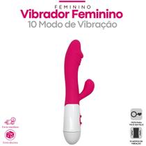 Vibrador Feminino com Estimulador de Clitoris 10 Modos de Vibração Feito em Silicone Pink Super Mute Design